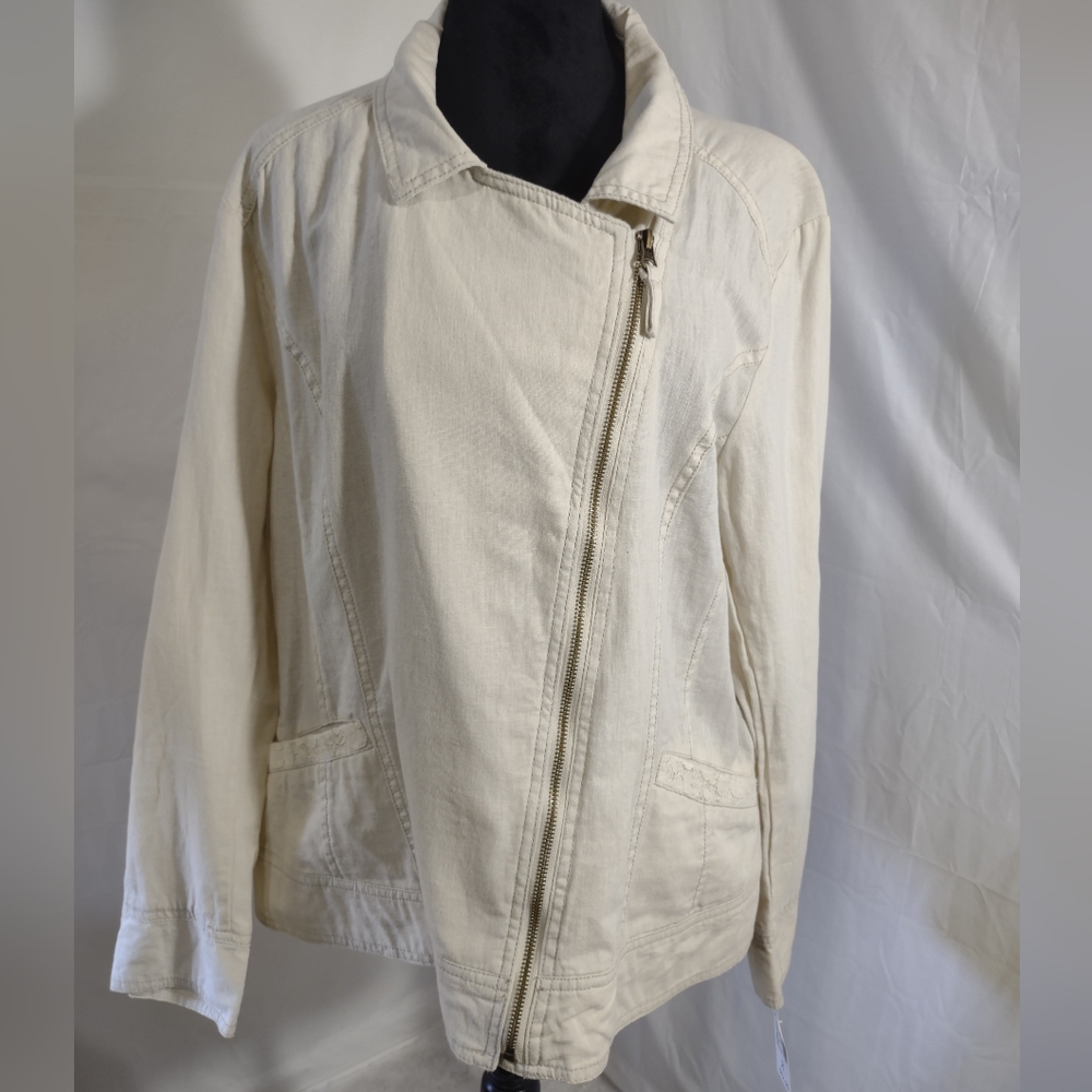 DRESS BARN NWT Women's Cream Color Zip Up Linen/Cotton Blend Jacket Size XL